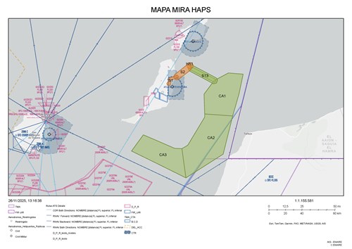 The orange and green areas are those coordinated by ENAIRE for the test The orange and green areas are those coordinated by ENAIRE for the test